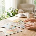 Vidente de nacimiento vs. Tarotista: ¿Por qué la diferencia es vital para tus respuestas? 4 Mesa luminosa con cartas y manos de mujer, simbolizando la intuición natural de una vidente de nacimiento frente a una lectura de tarot tradicional.
